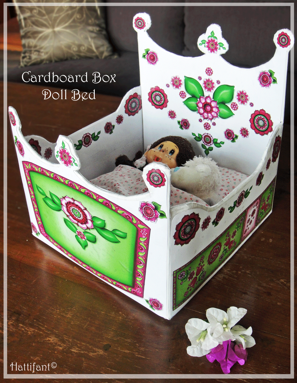 Click here for more on the Cardboard Box Doll Bed!