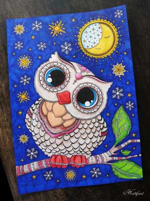 Owl coloring page sample for adult coloring book treasury