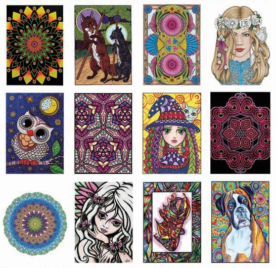 Adult Coloring Book Treasury with 110 coloring pages by 55 artists