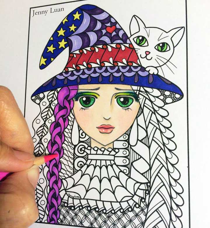 Sample of coloring page by Jenny Luan for Adult Coloring Book Treasury