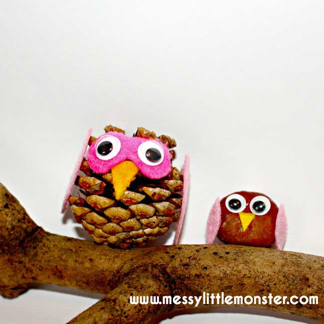 Hattifant favorite Felt crafts pine Cone Owls by Messy Little Monsters