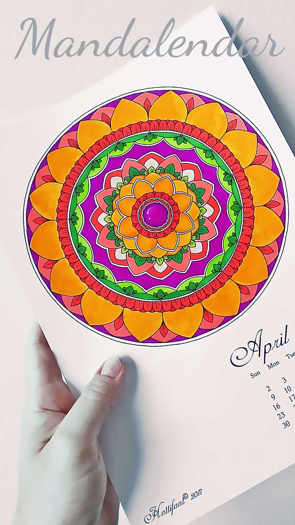 Hattifant's Mandalandar 2017 a Mandala Calendar Coloring Page for April to download for free during April