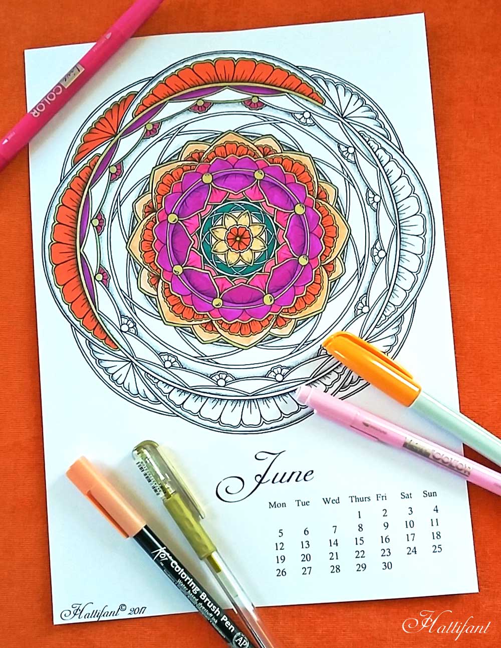Hattifant's Mandalandar 2017 a Mandala Calendar Coloring Page for May to download for free during June