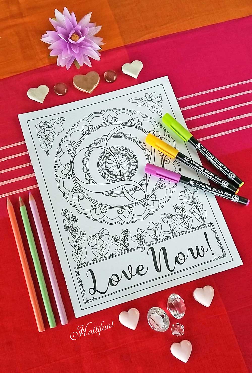 Hattifant's newest Coloring Book Inkpsiraitons Love by Design illustrated by Manja Burton Free Coloring Page with Red Ted Art