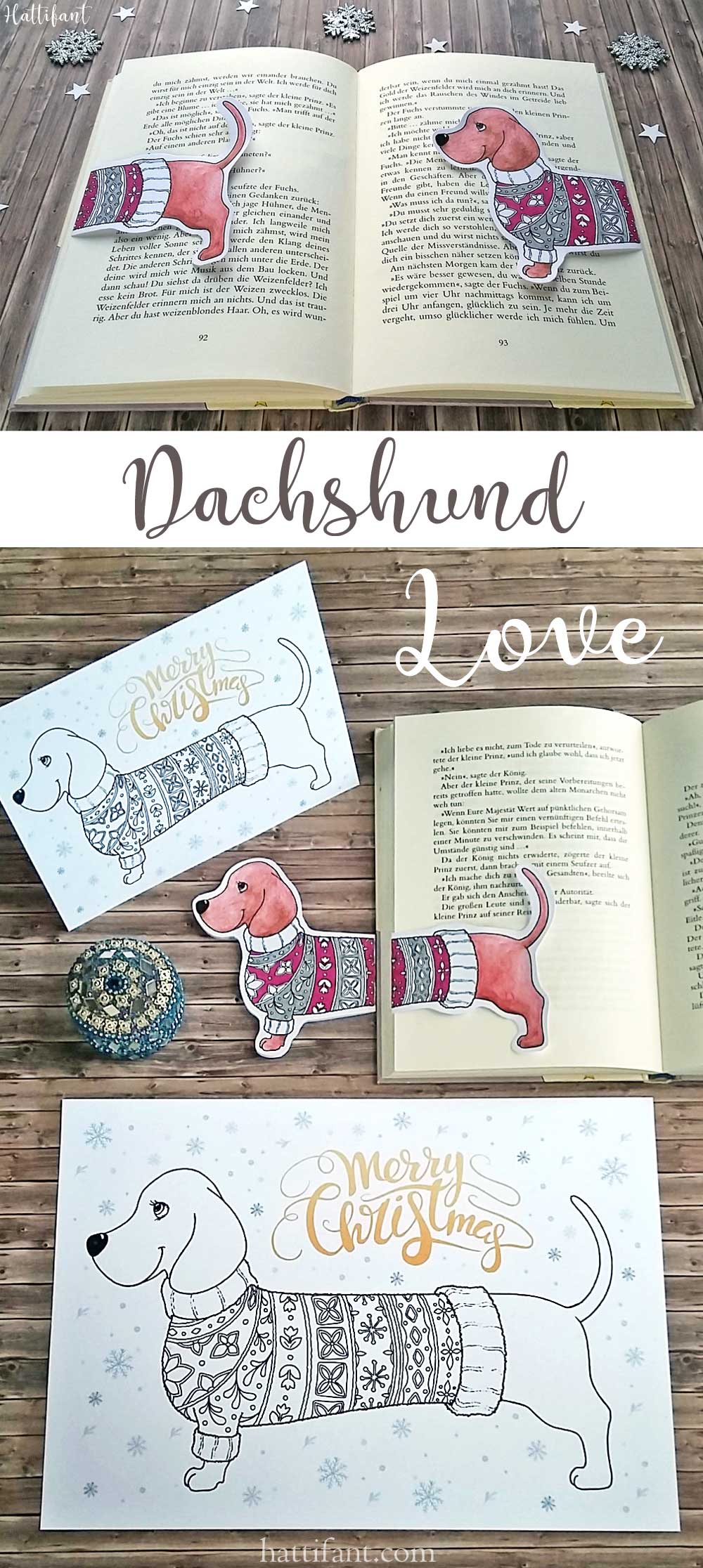 Hattifant's Dachshund Coloring Papercraft and bookmark