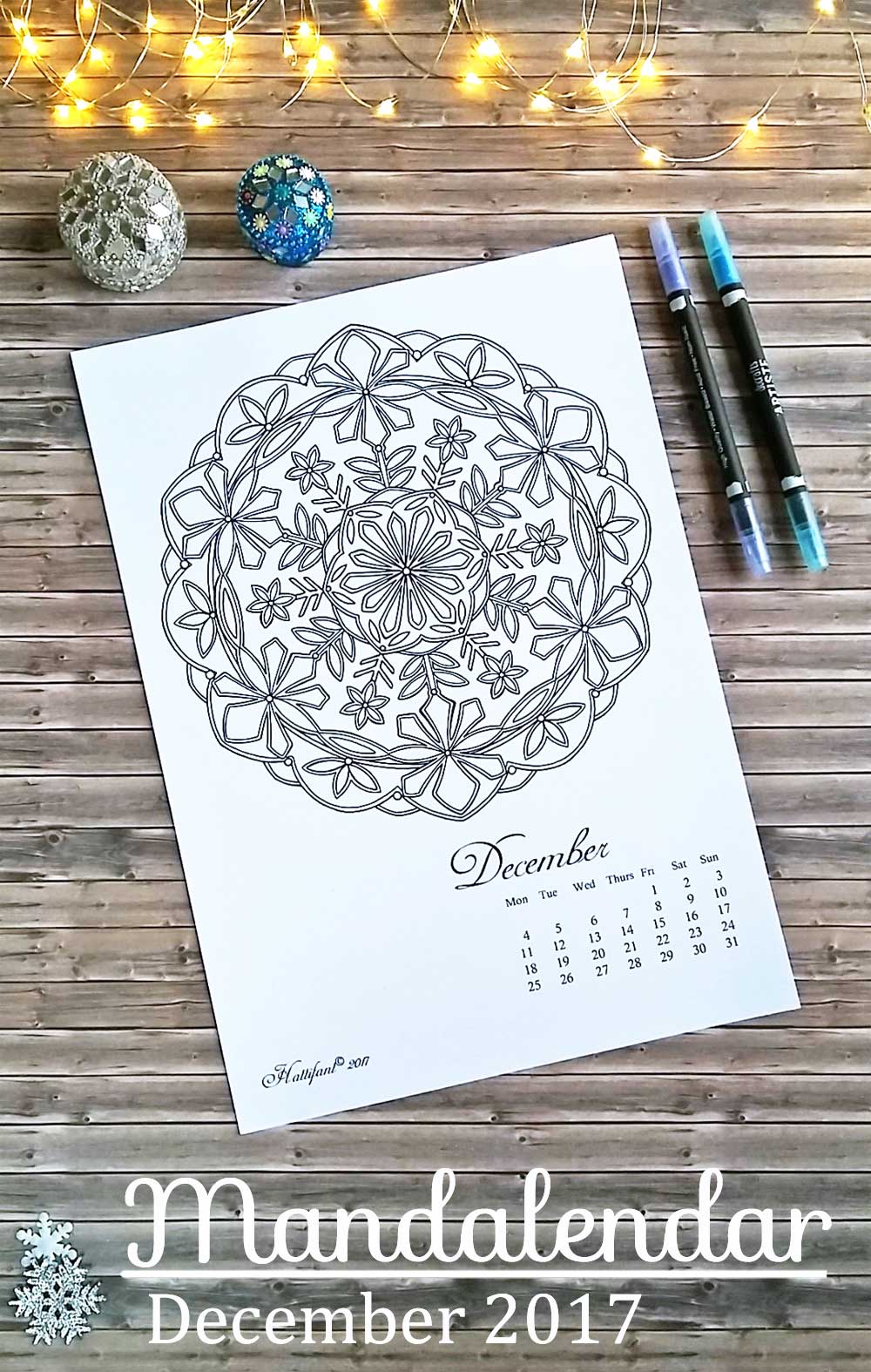 Hattifant's Mandalandar 2017 a Mandala Calendar Coloring Page to download for free during December