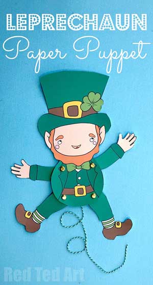 Hattifant's collboration with Red Ted Art for Leprechaun Paper Puppet St. Patricks Day