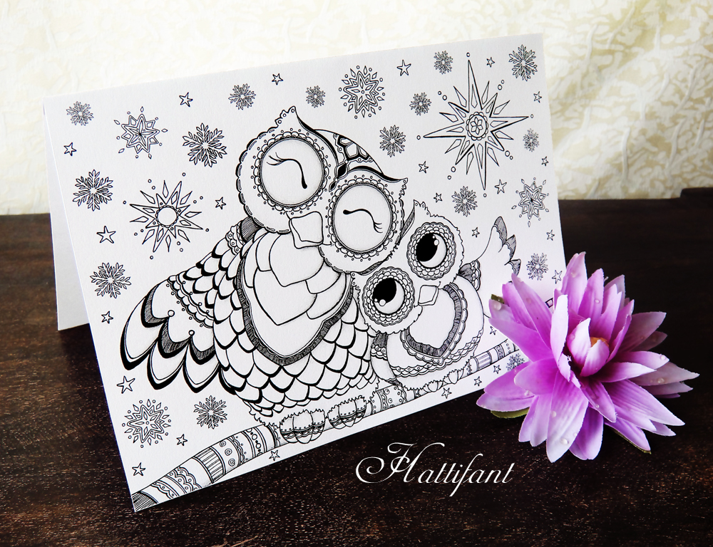 Hattifant's Mama & Baby Owl Foldable Card