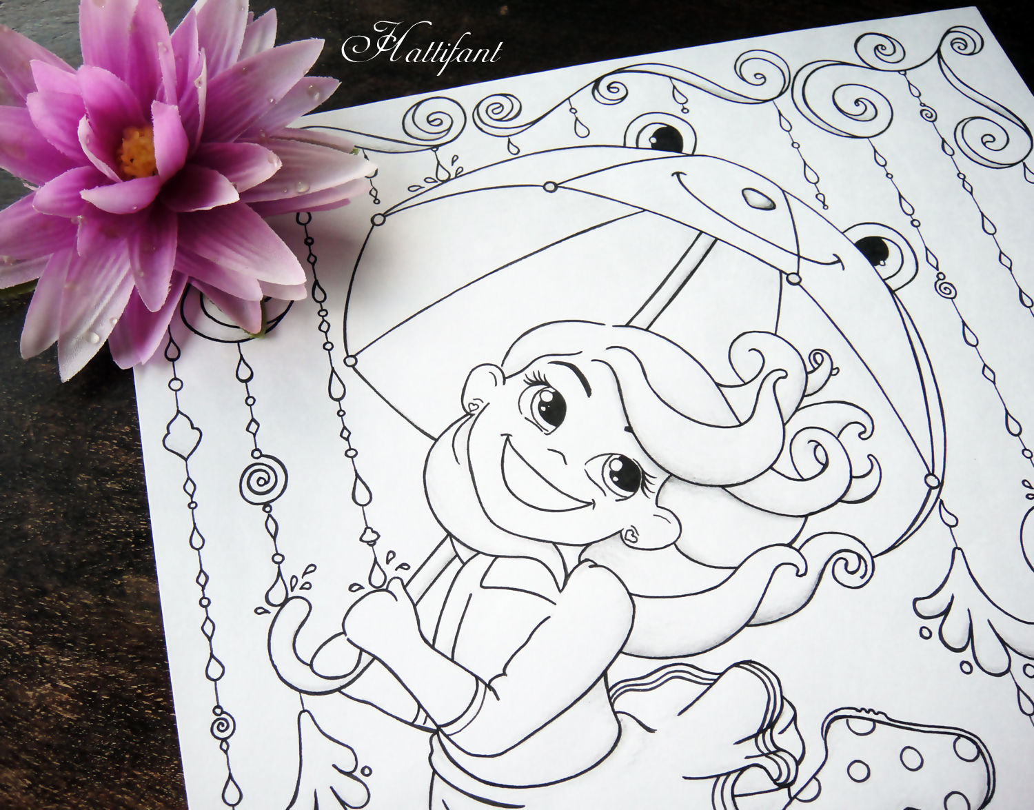 Hattifant's Rainy Day Coloring Page - Vivian Greene Quote