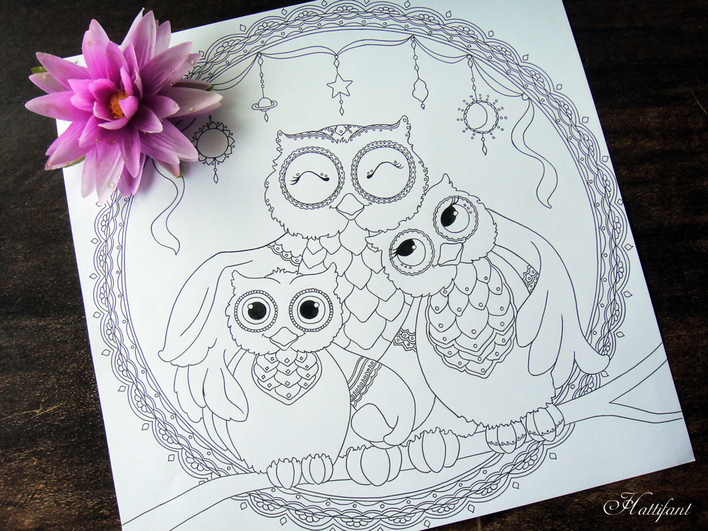 Owl Family Love Coloring Page Hattifant