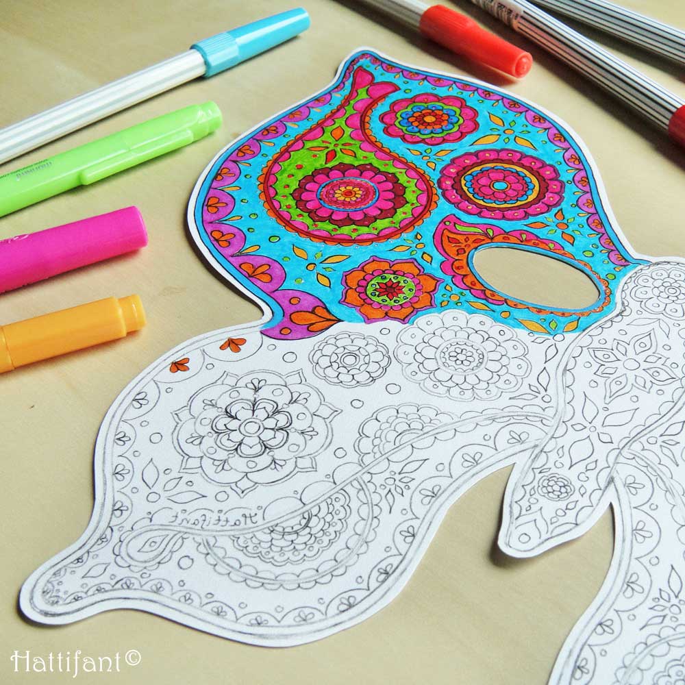 Hattifant's Paisley Pattern Butterfly Mask to color and craft