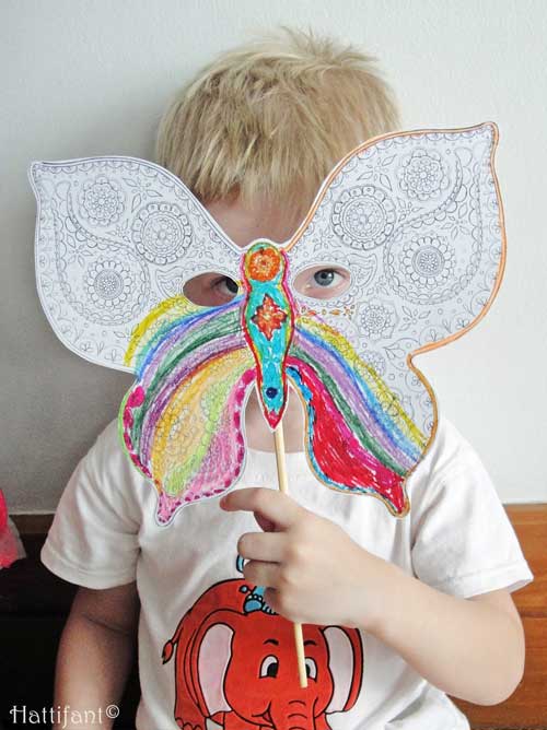 Hattifant's Paisley Pattern Butterfly Mask to color and craft