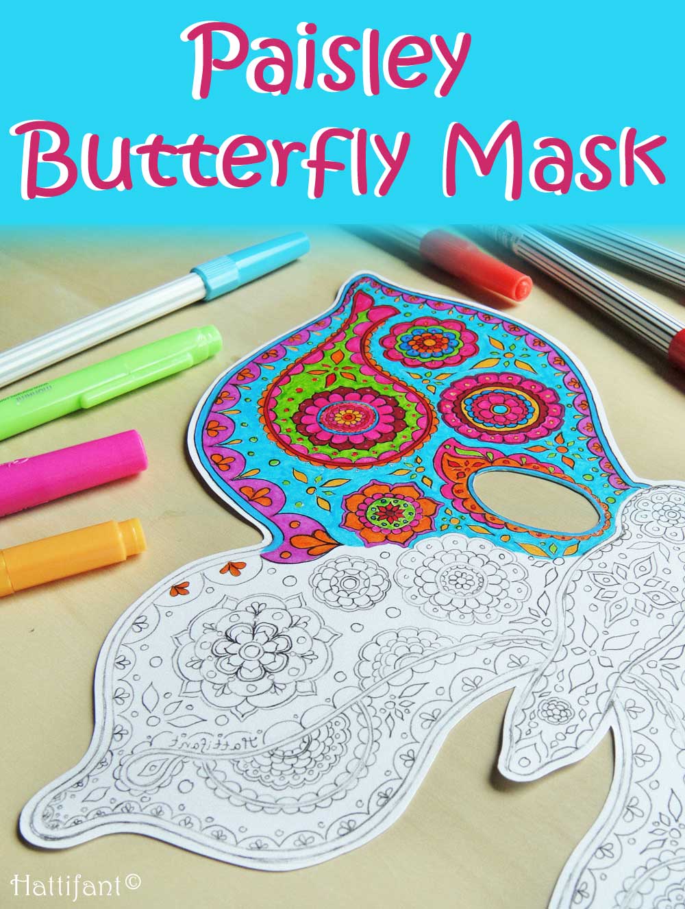 Hattifant Paisley Butterfly Paper Mask to DIY, Color and Craft