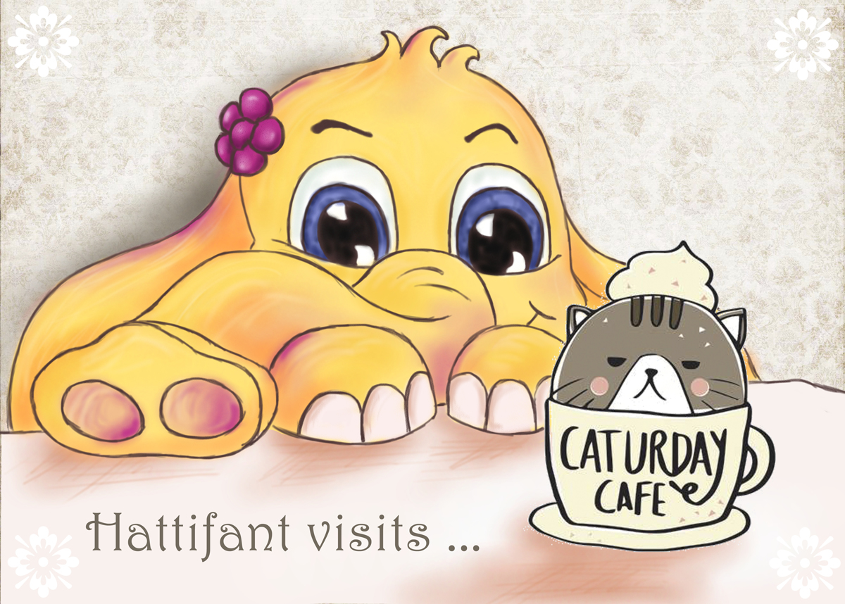 Hattifant Visits CaturdayCatCafe