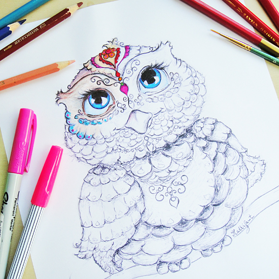 owl coloring pages finished