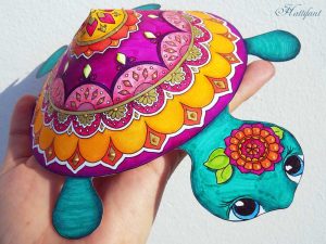 Tortue mandala de Hattifant pour colorier et fabriquer pour adultes et adultes un papercraft ou un papertoy