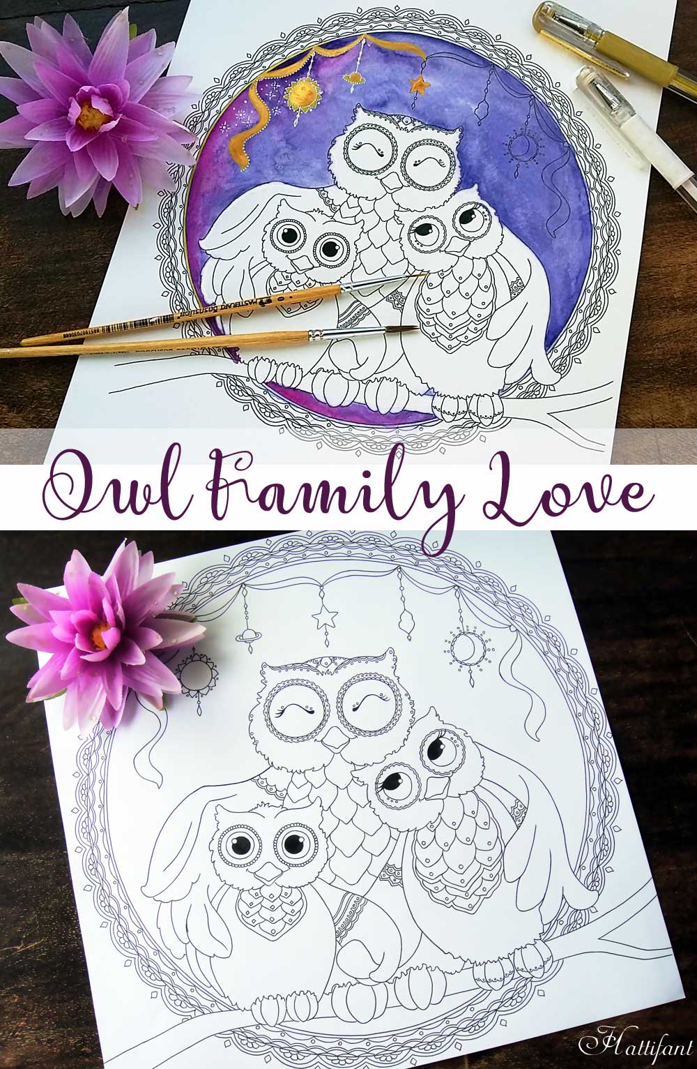 Owl Family Love Coloring Page - Hattifant