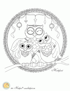 Hattifant's Owl Family Love Coloring Page