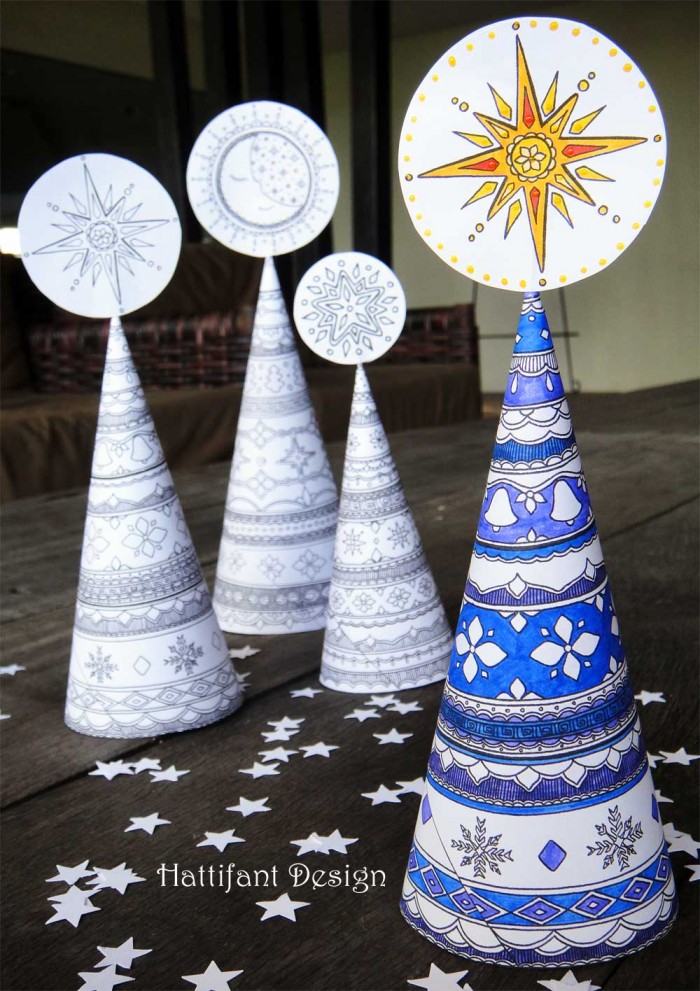 3d christmas tree cone hattifant to color and craft