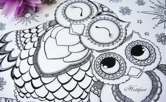 Hattifant Mama and Baby Owl Coloring Page and stationary