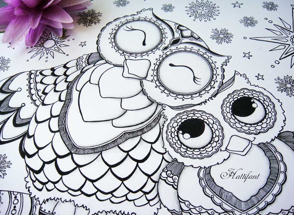 Mama And Baby Owl Love Coloring Page Hattifant