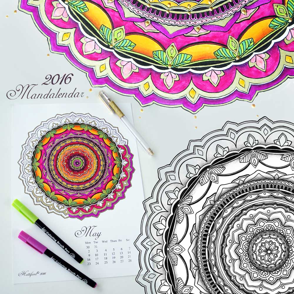 Hattifant Mandalendar Calendar Coloring Page 2016