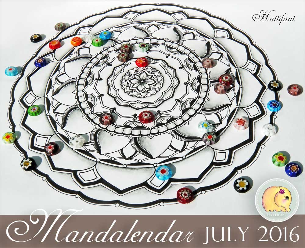 Hattifant Mandalendar Calendar Coloring Page 2016 July