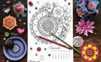 Hattifant Mandalendar Calendar Coloring Page 2016 September