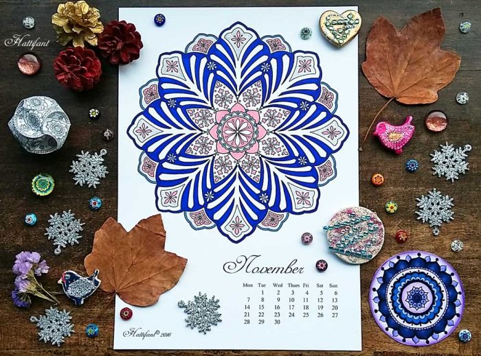 Hattifant Mandalendar Calendar Coloring Page 2016 November