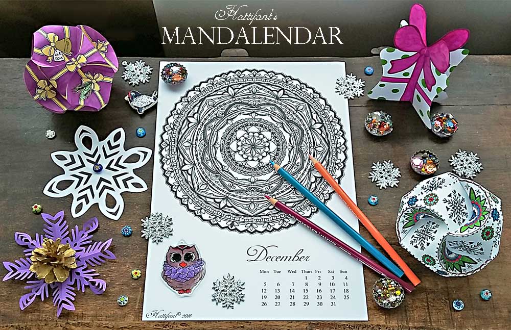 Hattifant Mandalendar Calendar Coloring Page 2016 December