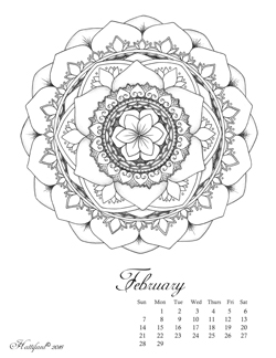 Hattifant Mandalendar FEBRUARY Calendar Coloring Page
