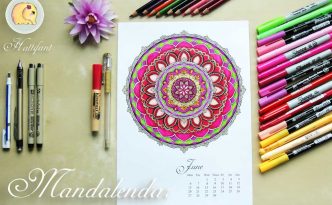 Hattifant Mandalendar Calendar Coloring Page 2016 June