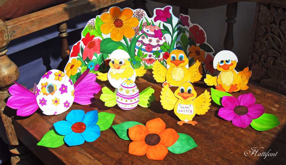 Hattifant Easter Chicks Action Paper Toy Set Coloring Page Paper Craft 3D Coloring