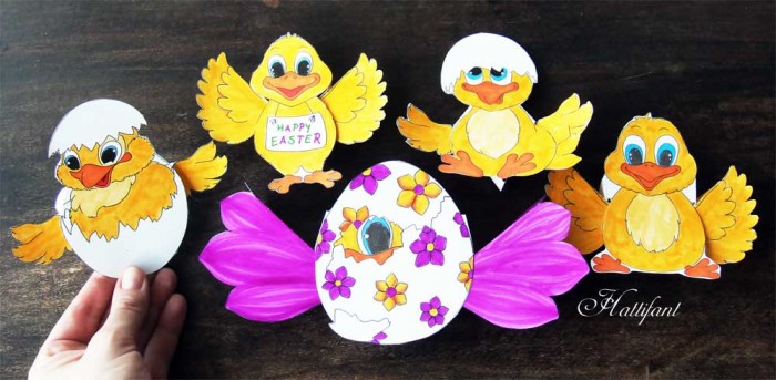 Hattifant Easter Chicks Action Paper Toy Set Coloring Page Paper Craft 3D Coloring