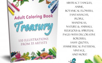 Adult Coloring Book Treasury with 110 coloring pages by 55 artists