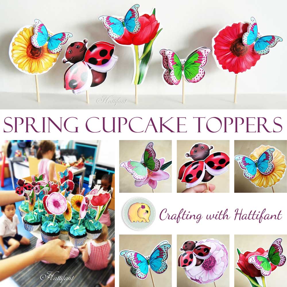 Hattifant Cupcake Toppers Spring Flowers Ladybird Butterfly