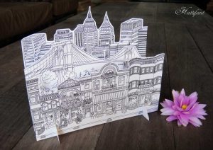 Hattifant's 3D-City to Color as Card to simply stack together inspired by Brooklyn