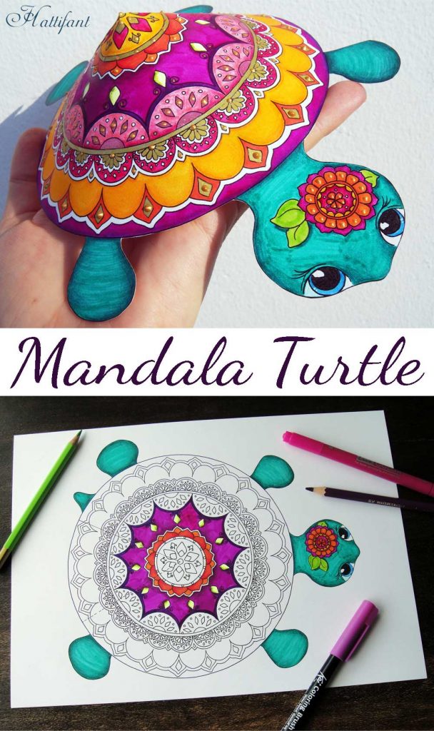 Hattifant's 3D Mandala Paper Turtle to Color and Craft