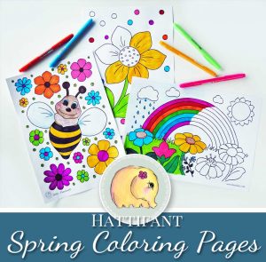 Hattifant Kids Coloring Pages for Spring with Bee Rainbow and Flower