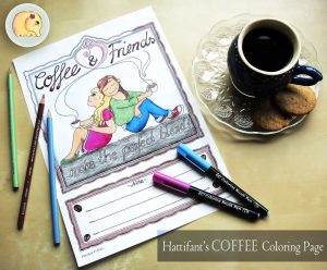 Hattifant Coffee and Friends Adult Coloring Papge with Coloring Tribe August 2016