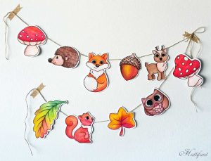Hattifant Woodland Animal Garland Papercraft to color and in color