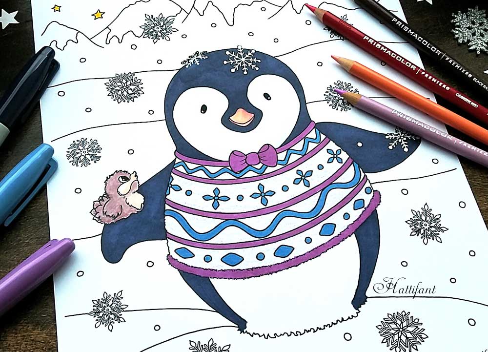 Hattifant's Penguin Winter Coloring Page