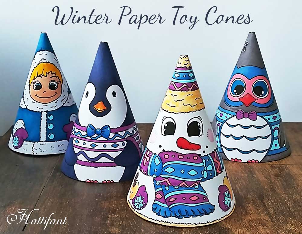 Hattifant's Winter Paper Toy Cones to Color and Craft