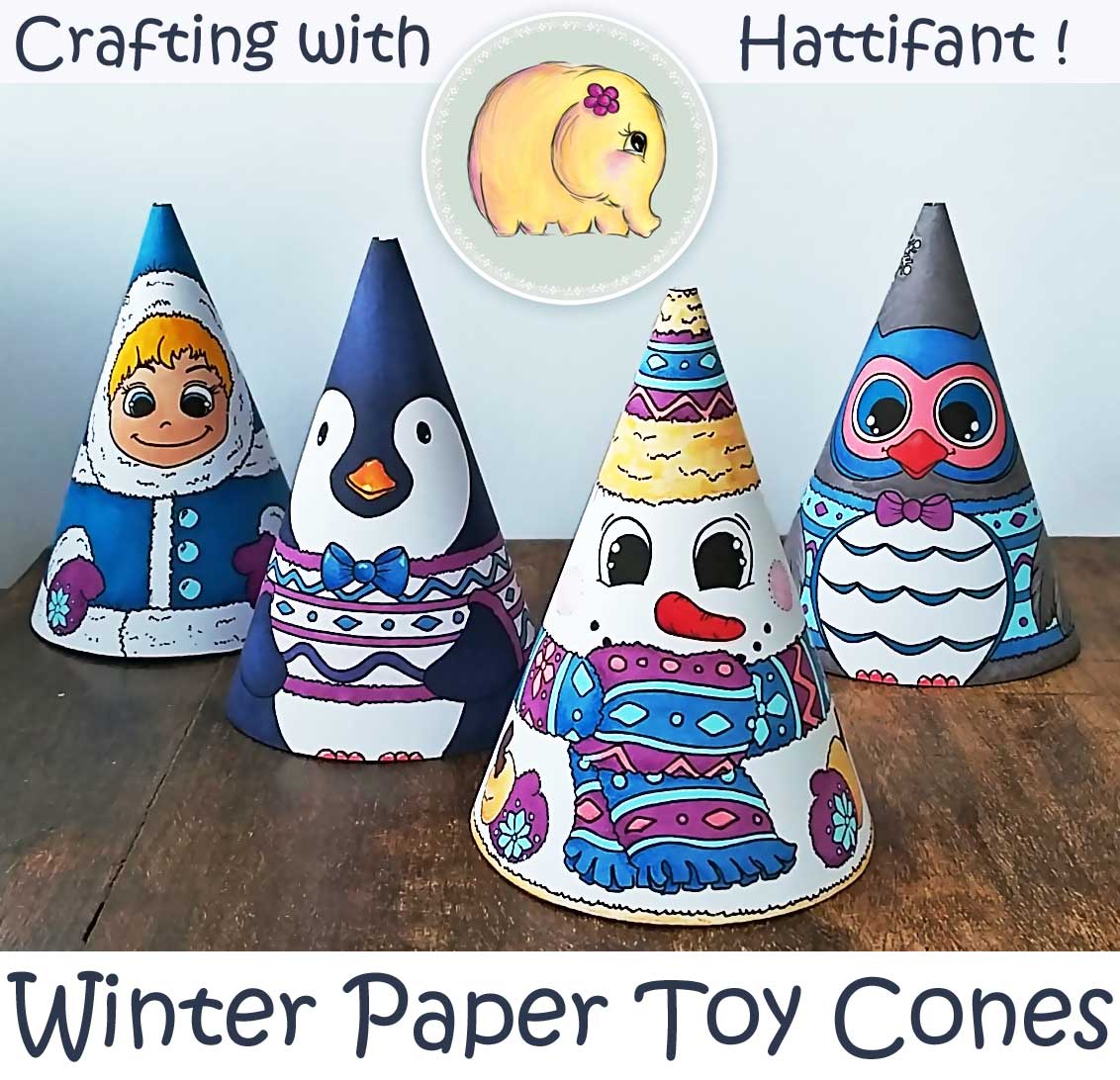 Hattifant's Winter Paper Toy Cones to Color and Craft