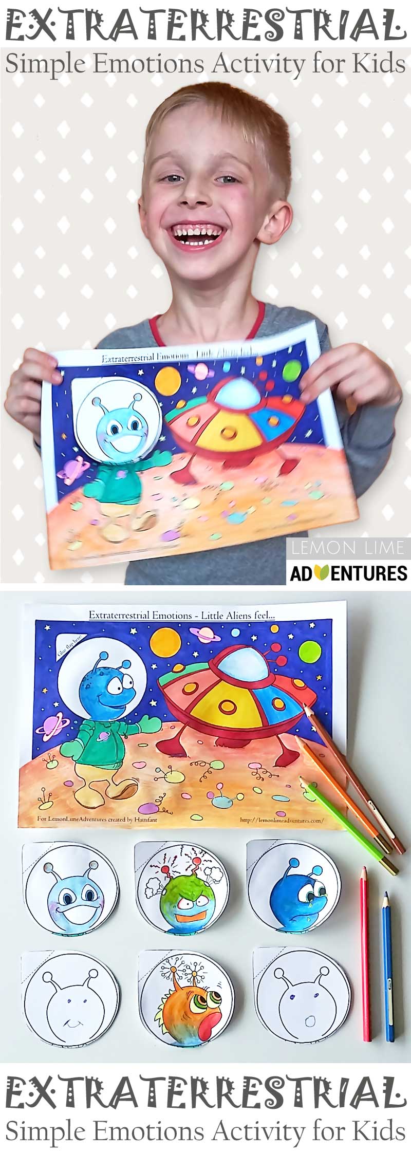 Hattifant's Extraterrestrial Emotions Kids Activity to color and craft in collab with LemonLime Adventures