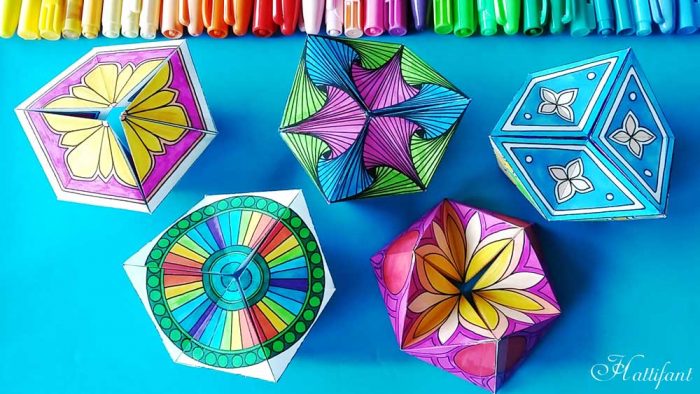 Hattifant's new series of Kaleidocycles Flextangles a mechanical papertoy to color and craft free download