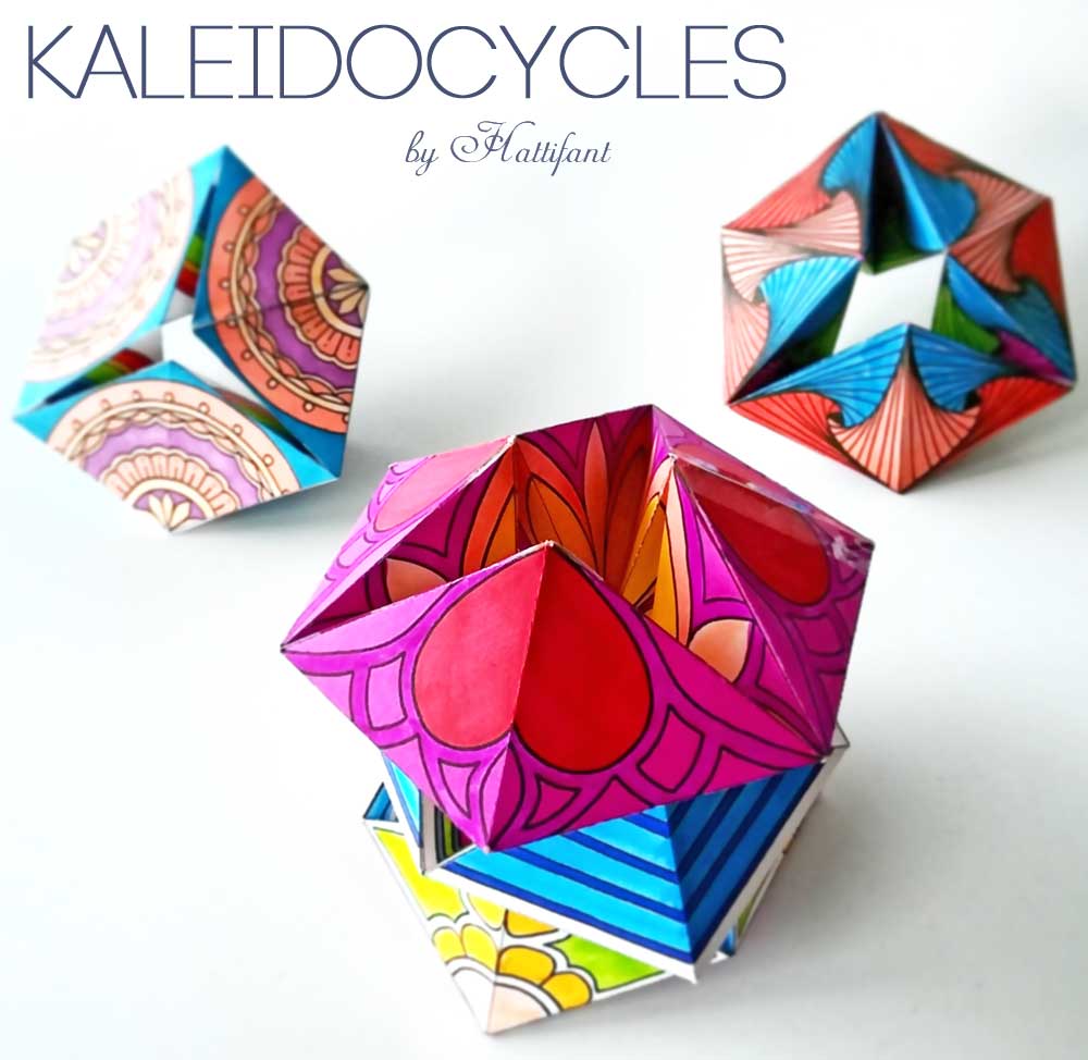 Hattifant's new series of Kaleidocycles Flextangles a mechanical papertoy to color and craft free download