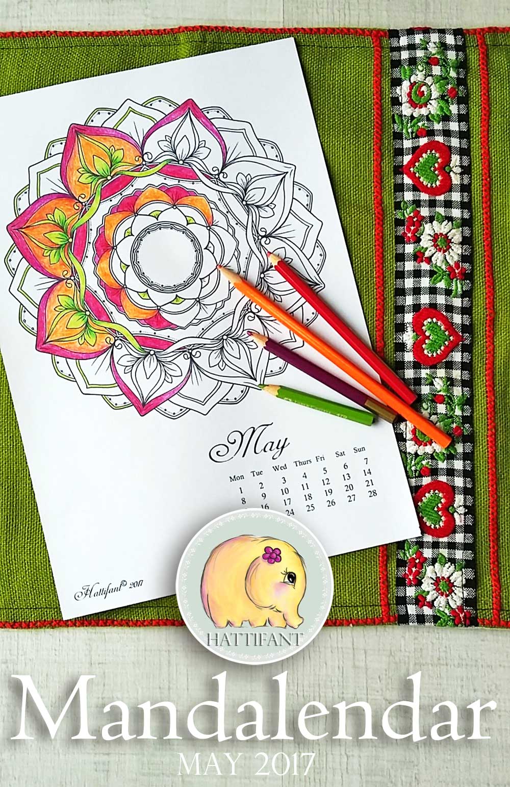 Hattifant's Mandalandar 2017 a Mandala Calendar Coloring Page for May to download for free during May