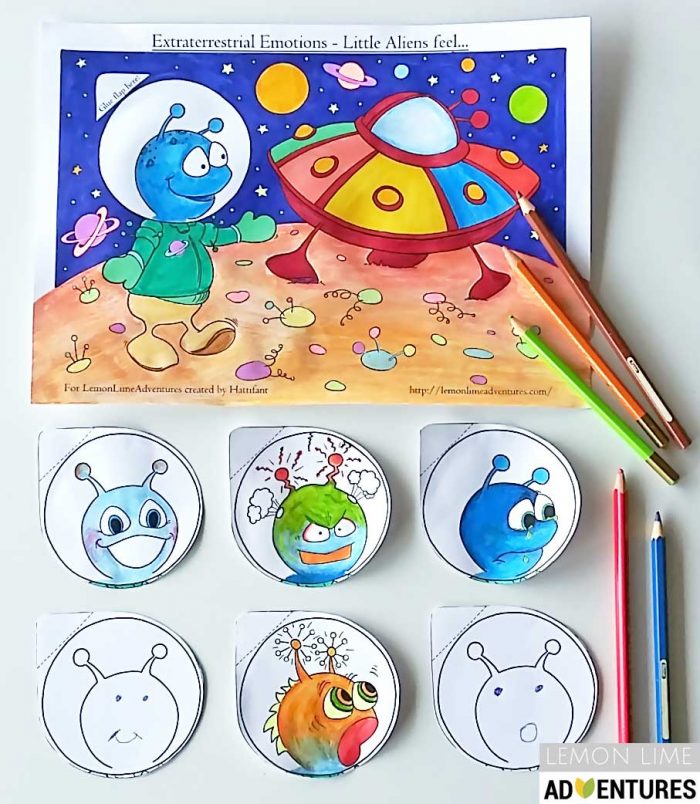 Hattifant's Extraterrestrial Emotions Kids Activity to color and craft in collab with LemonLime Adventures