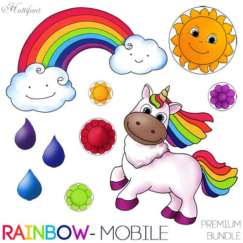 Hattifant Rainbow and Unicorn Mobile for you to Color and Craft Home Nursery Decor DIY